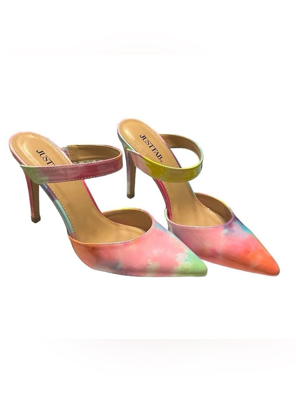 JustFab Pointed Toe Rainbow Colored Heels
